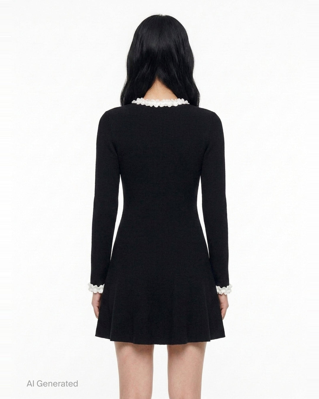 Black Chenille Knit Flower Trim Mini Dress | Self-Portrait | Club21 - back