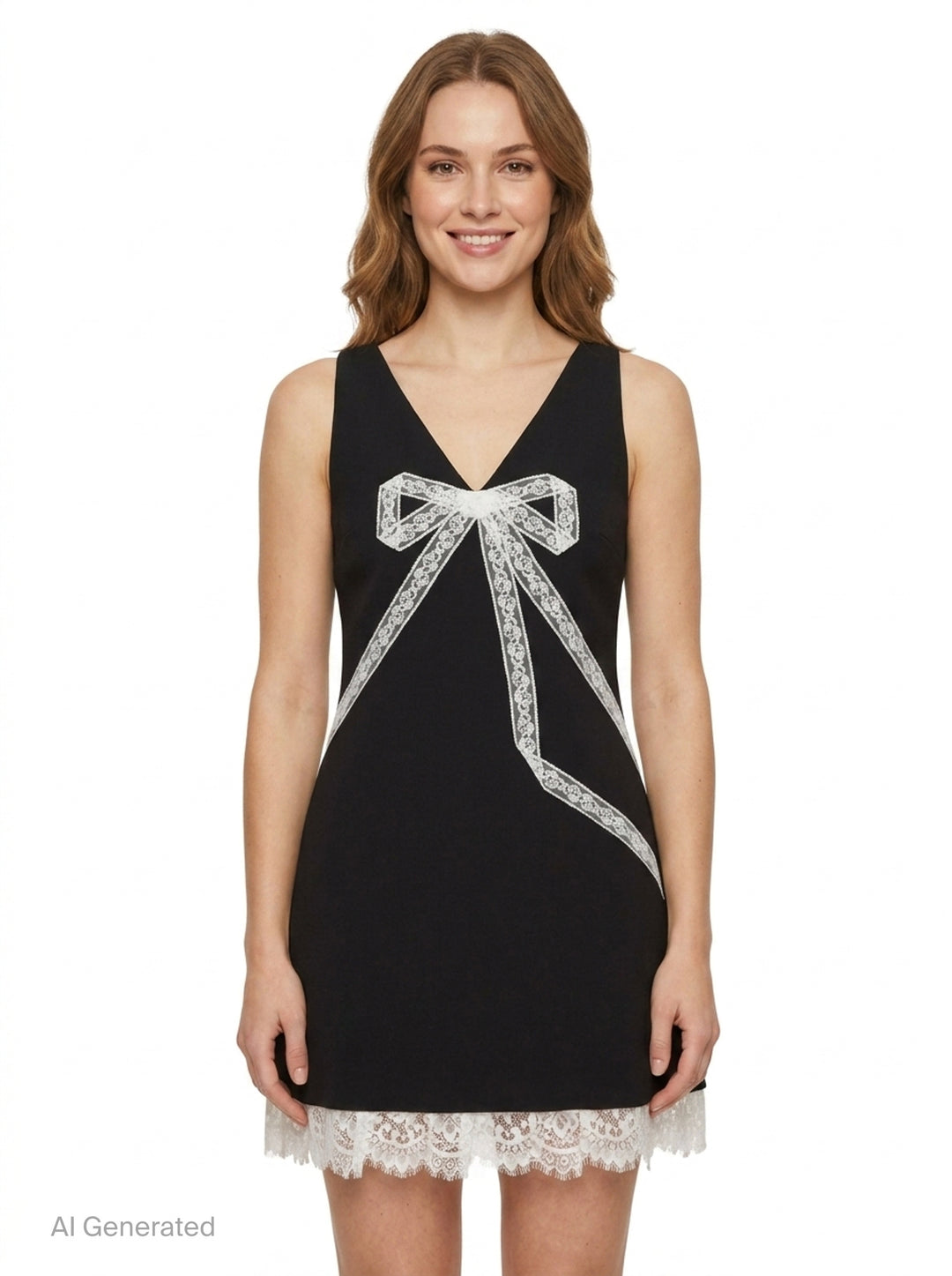 Black Crepe Bow Lace Mini Dress | Self-Portrait | Club21 - front