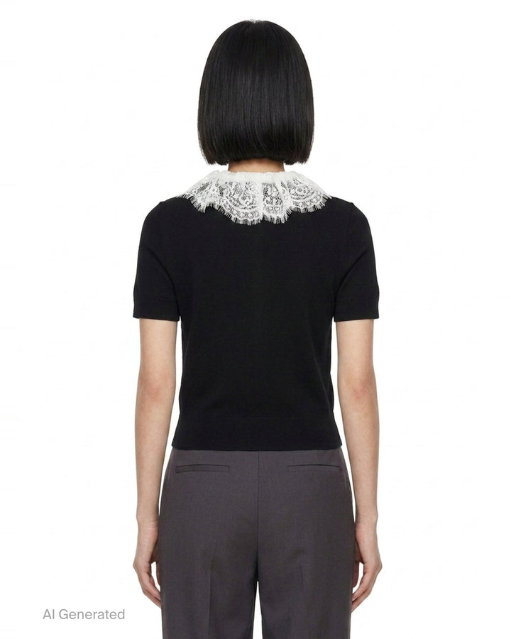 Black Knit Lace Collar Top | Self-Portrait | Club21 - back