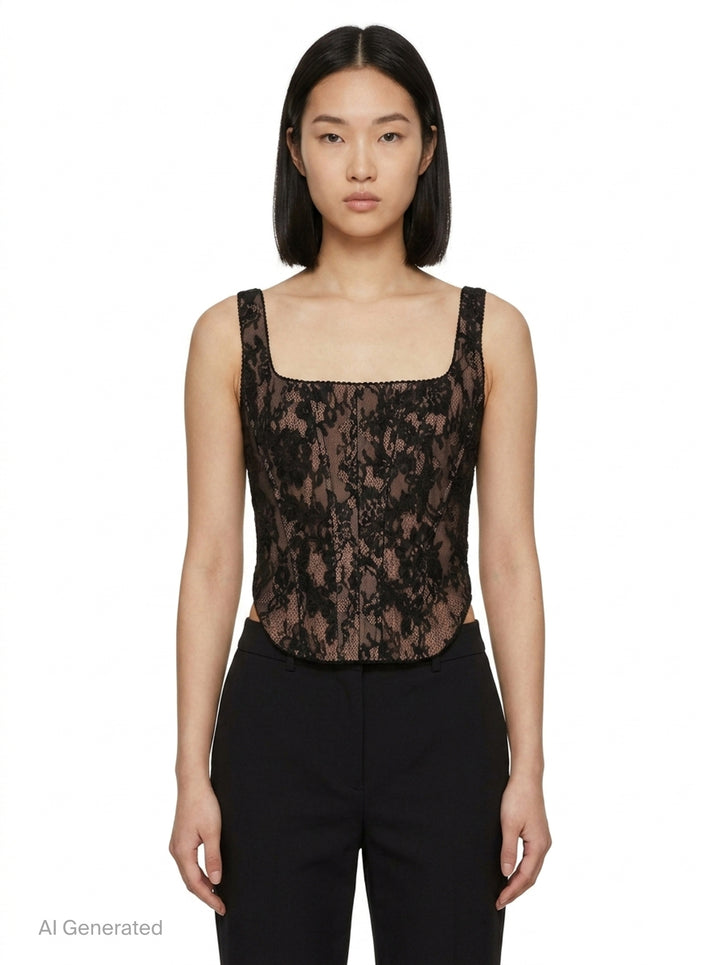 Black Lace Corset Top | Self-Portrait | Club21 - front