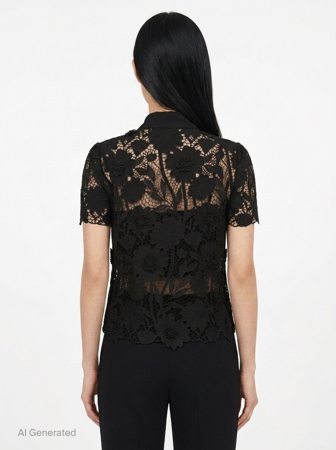 Black Lace Tie Neck Top | Self-Portrait | Club21 - back