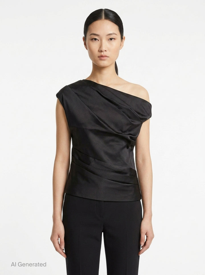 Black Taffeta Draped Top | Self-Portrait | Club21 - front