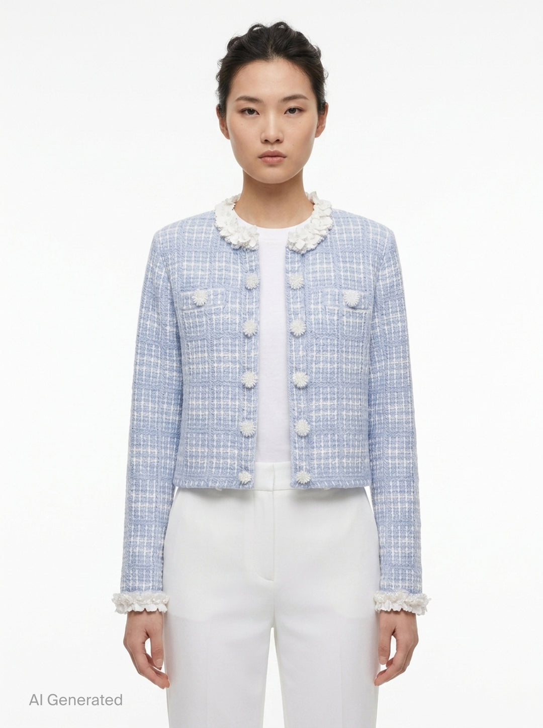 Blue Check Knit Jacket | Self-Portrait | Club21 - front