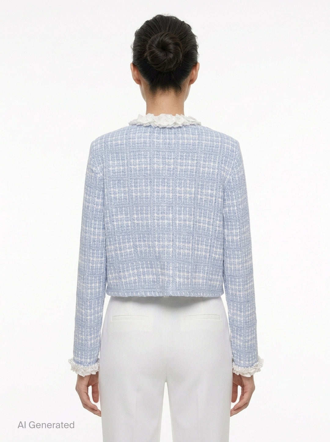 Blue Check Knit Jacket | Self-Portrait | Club21 - back