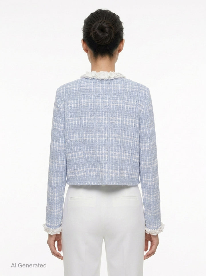 Blue Check Knit Jacket | Self-Portrait | Club21 - back