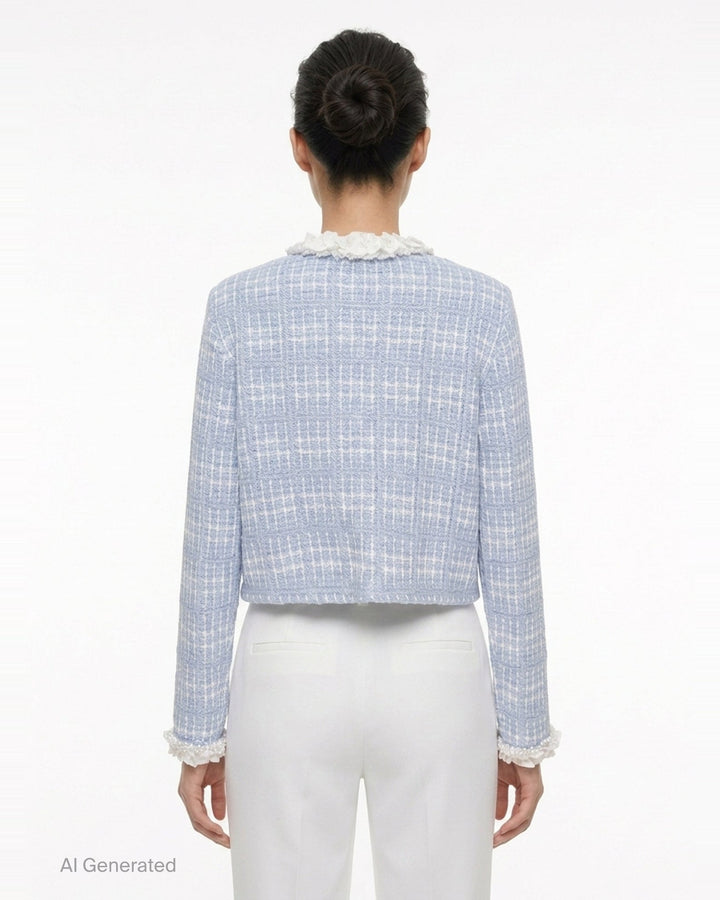 Blue Check Knit Jacket | Self-Portrait | Club21 - back
