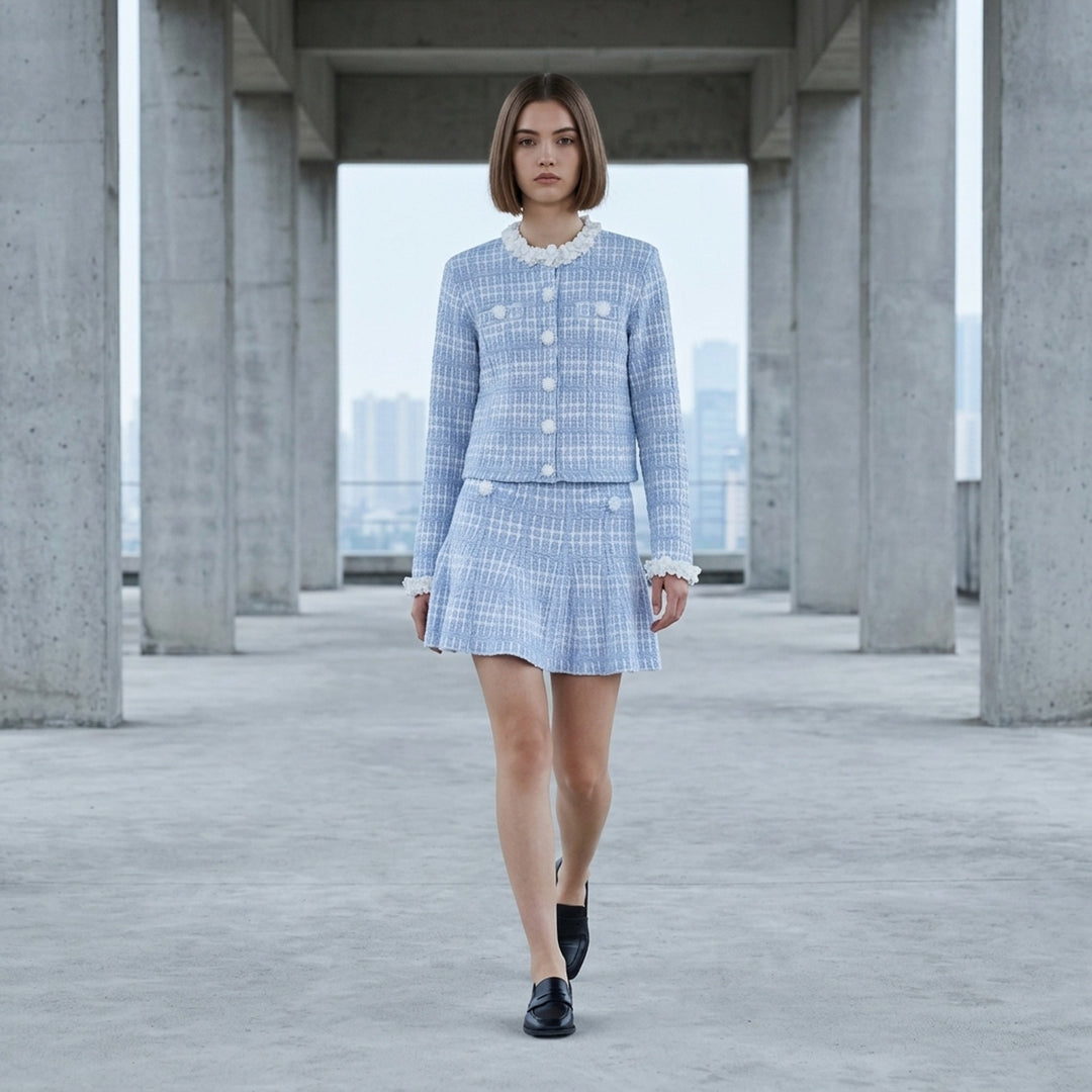 Blue Check Knit Jacket | Self-Portrait | Club21 - lifestyle