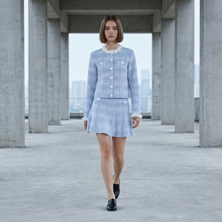 Blue Check Knit Jacket | Self-Portrait | Club21 - lifestyle