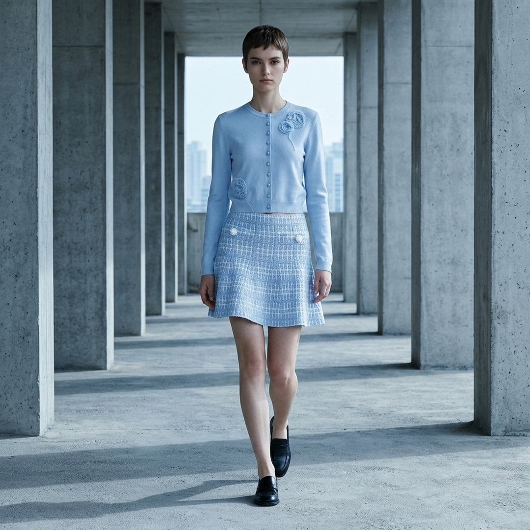 Blue Check Knit Mini Skirt | Self-Portrait | Club21 - lifestyle