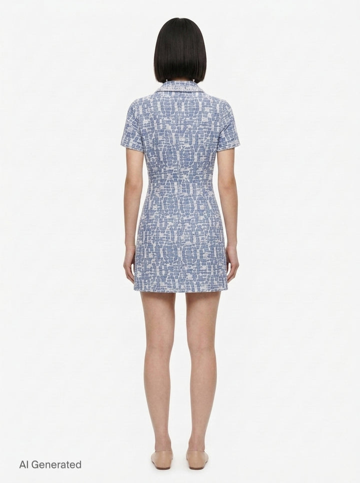 Blue Collared Textured Denim Mini Dress | Self-Portrait | Club21 - back