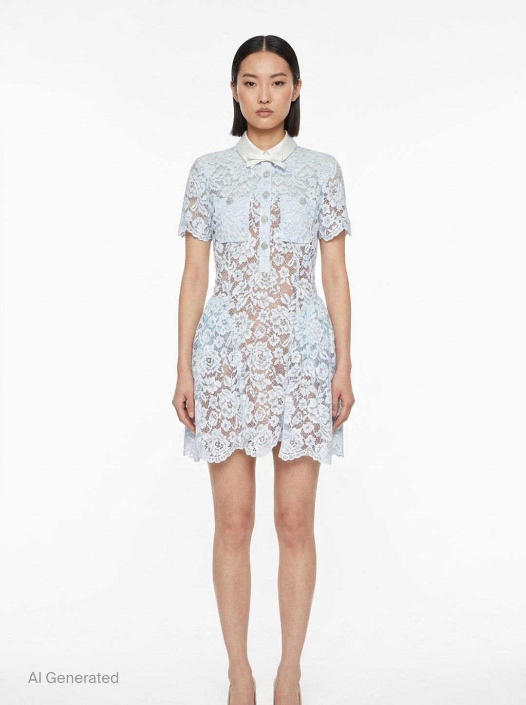 Blue Lace Flared Mini Dress | Self-Portrait | Club21 - front