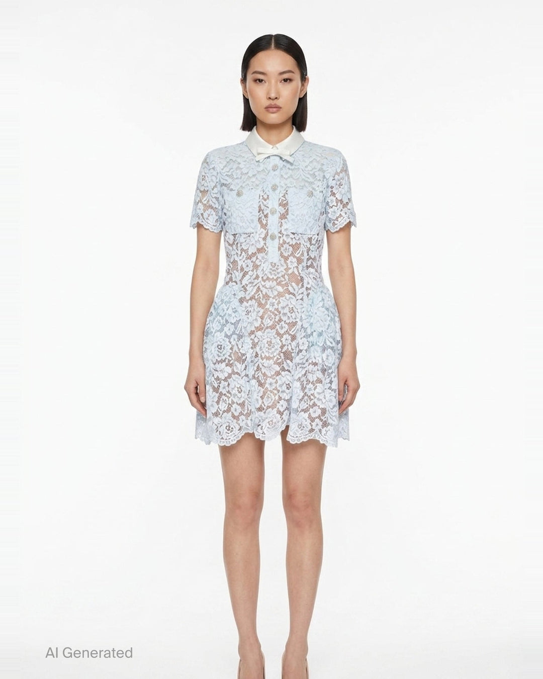 Blue Lace Flared Mini Dress | Self-Portrait | Club21 - front