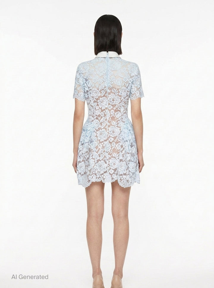Blue Lace Flared Mini Dress | Self-Portrait | Club21 - back