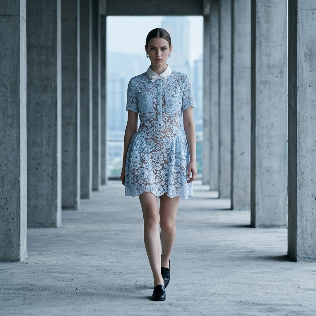 Blue Lace Flared Mini Dress | Self-Portrait | Club21 - lifestyle