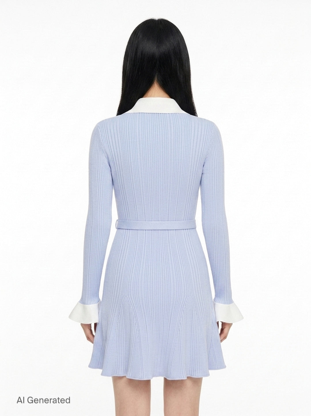 Blue Ribbed Knit Mini Dress | Self-Portrait | Club21 - back