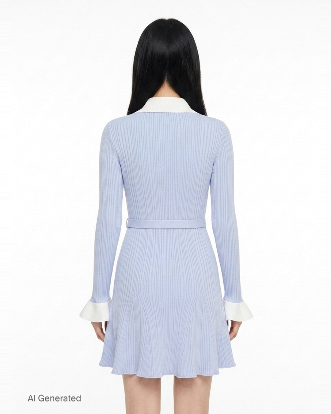 Blue Ribbed Knit Mini Dress | Self-Portrait | Club21 - back