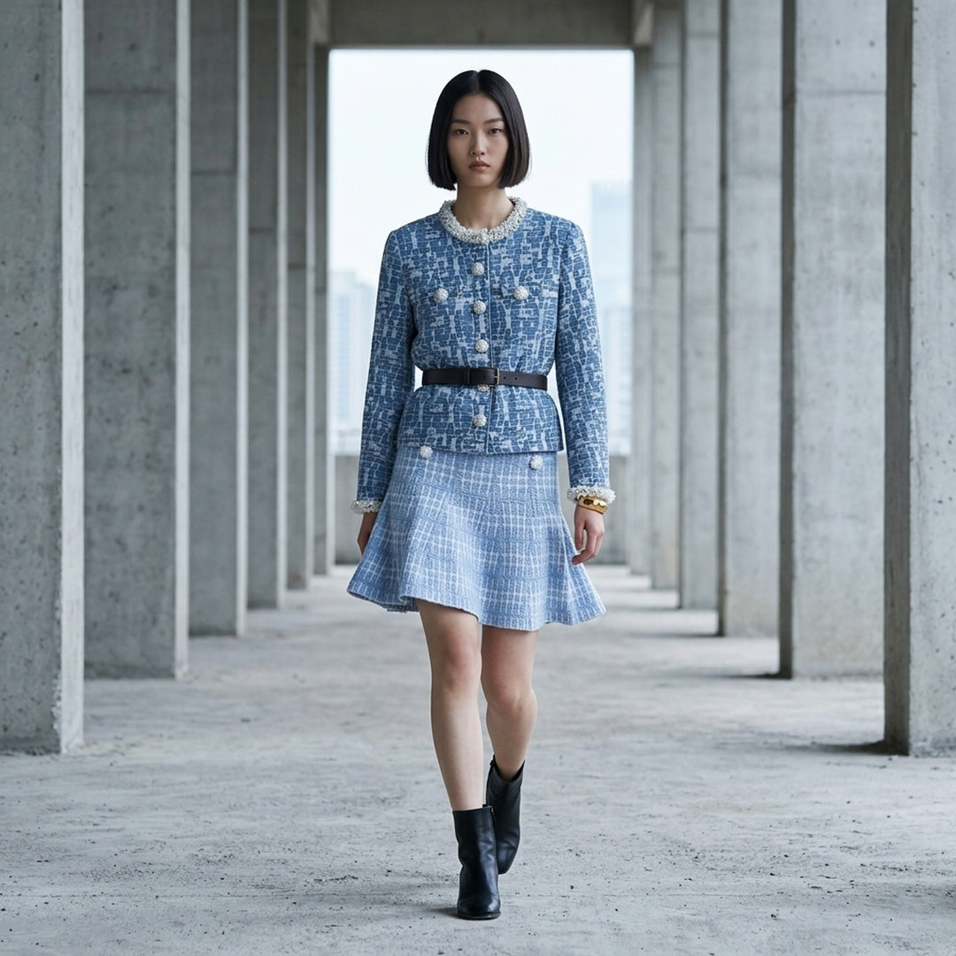 Blue Textured Denim Jacket | Self-Portrait | Club21 - lifestyle
