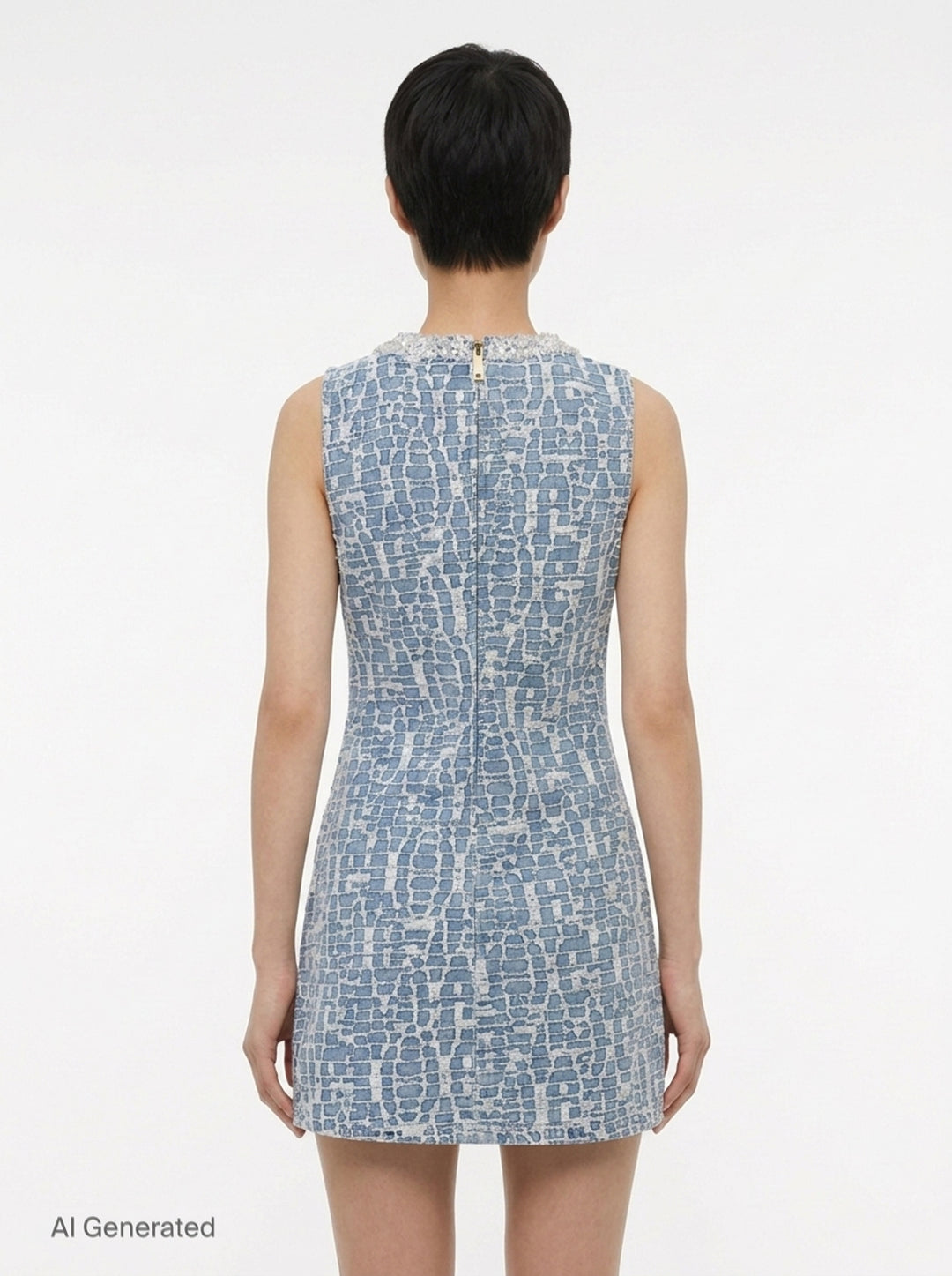 Blue Textured Denim Mini Dress | Self-Portrait | Club21 - back