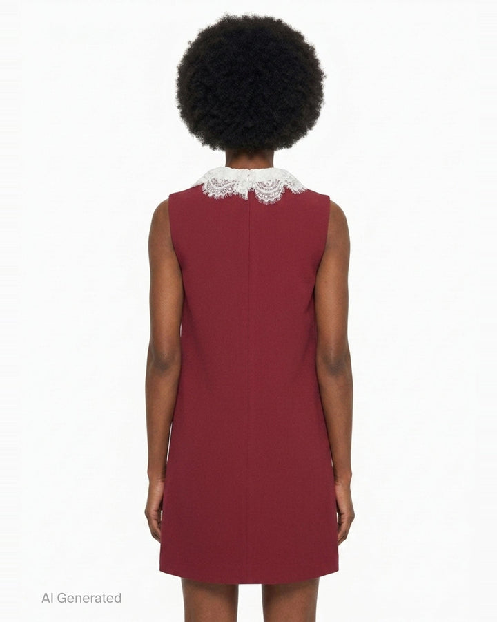 Burgundy Crepe Lace Collar Mini Dress | Self-Portrait | Club21 - back