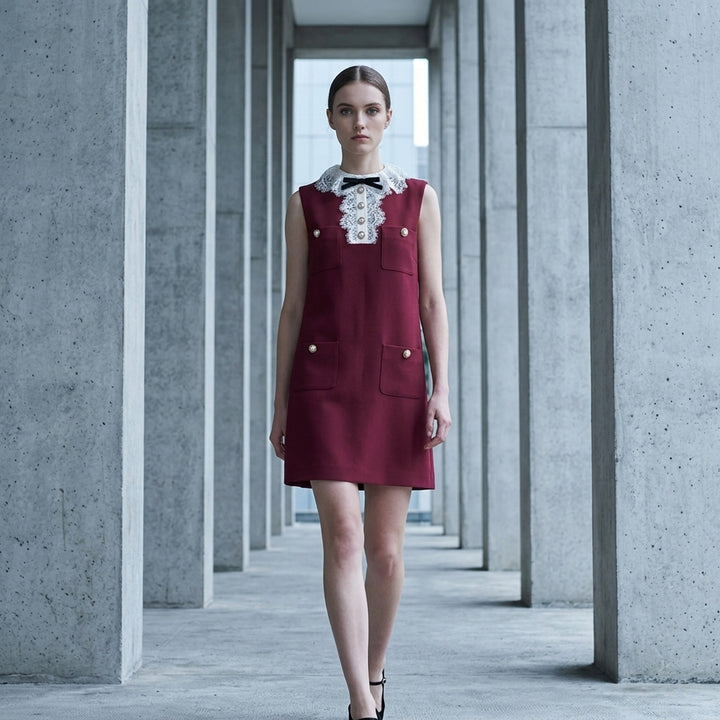 Burgundy Crepe Lace Collar Mini Dress | Self-Portrait | Club21 - lifestyle