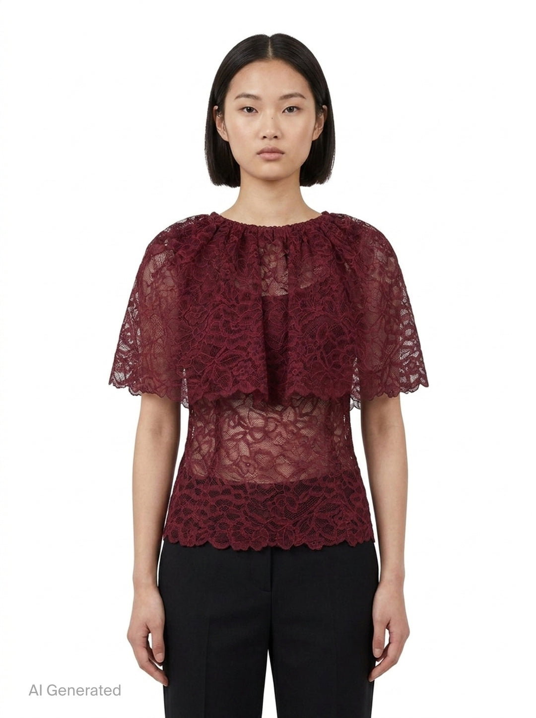 Burgundy Lace Cape Top | Self-Portrait | Club21 - front