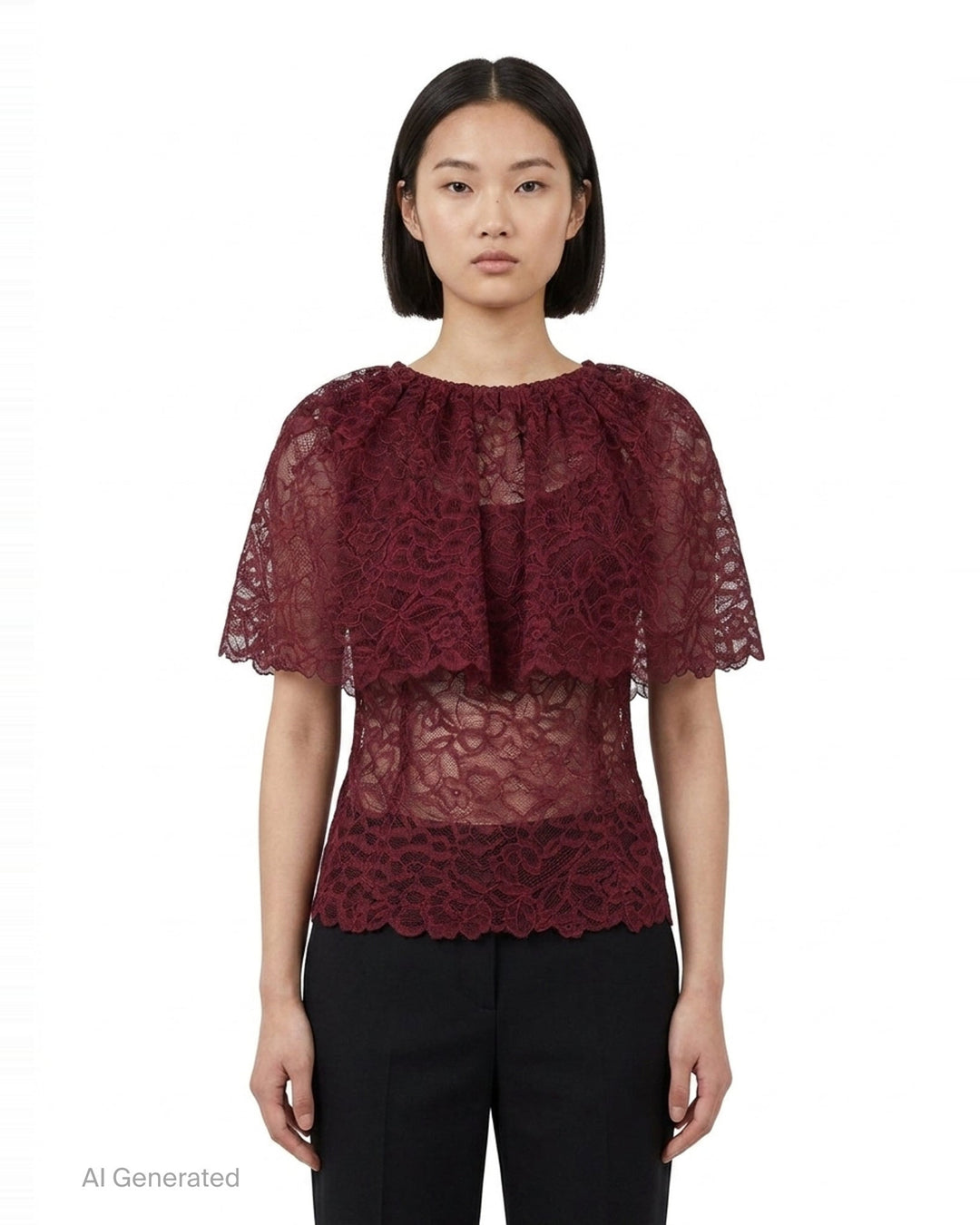 Burgundy Lace Cape Top | Self-Portrait | Club21 - front
