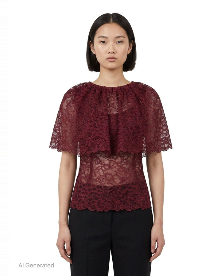 Burgundy Lace Cape Top | Self-Portrait | Club21 - front