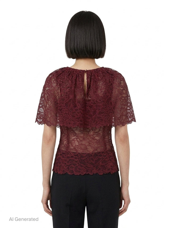 Burgundy Lace Cape Top | Self-Portrait | Club21 - back