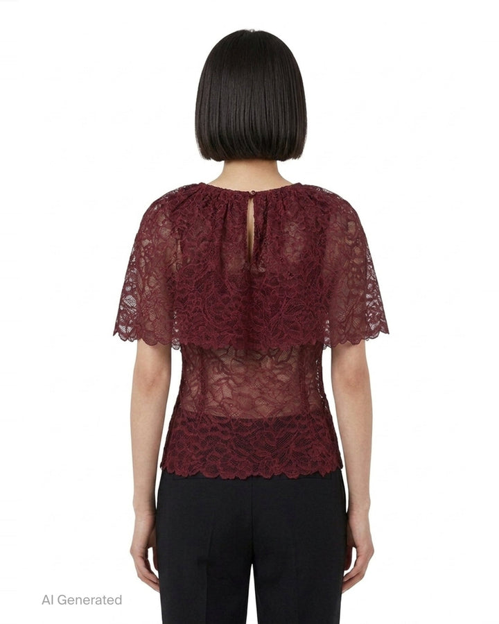 Burgundy Lace Cape Top | Self-Portrait | Club21 - back