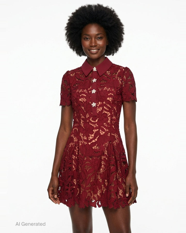 Burgundy Lace Mini Dress | Self-Portrait | Club21 - front