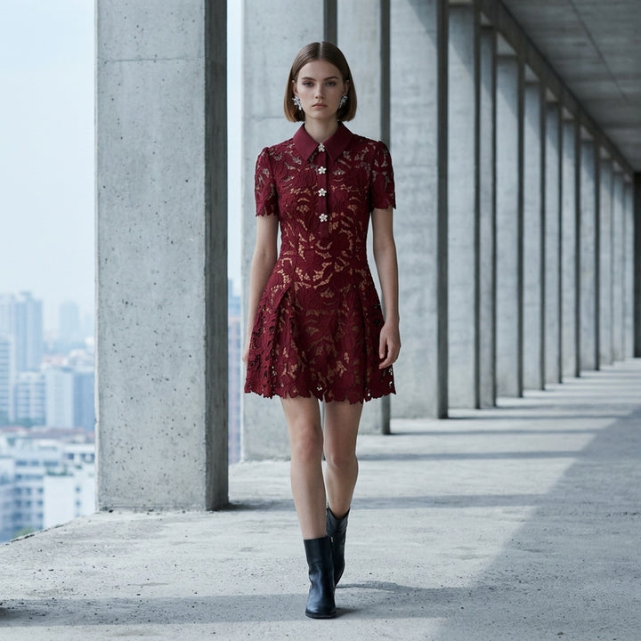 Burgundy Lace Mini Dress | Self-Portrait | Club21 - lifestyle