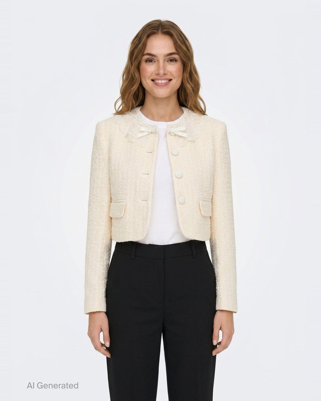 Cream Boucle Lace Collar Jacket | Self-Portrait | Club21 - front