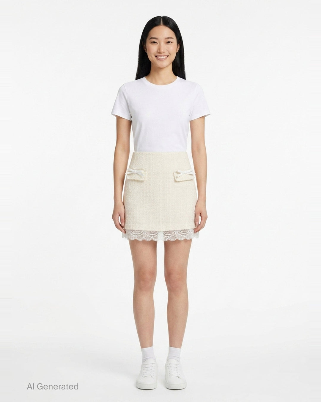 Cream Bouclé Lace Mini Skirt | Self-Portrait | Club21 - front