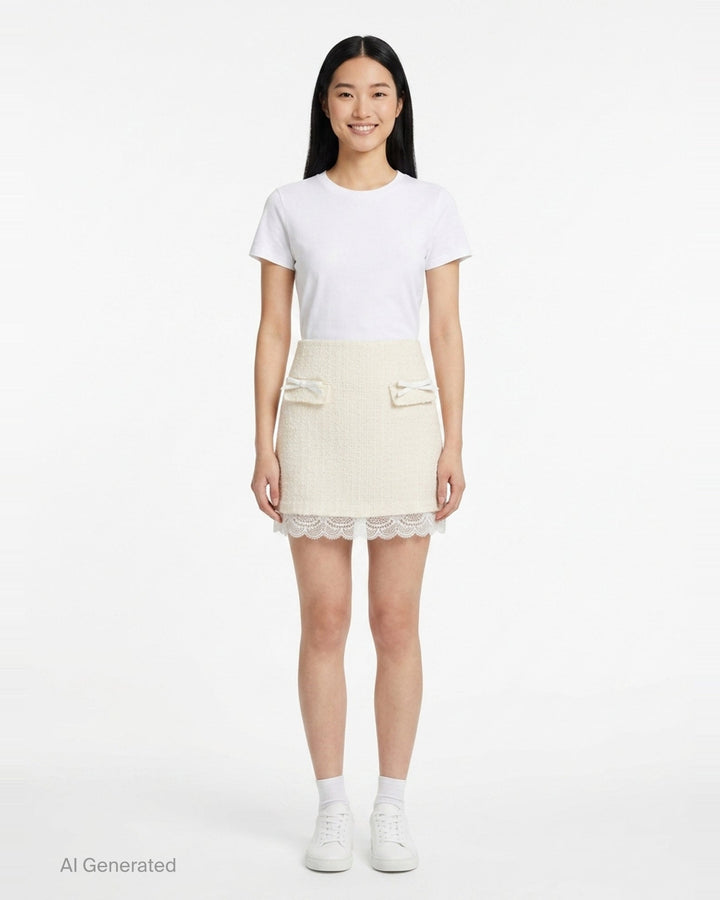 Cream Bouclé Lace Mini Skirt | Self-Portrait | Club21 - front