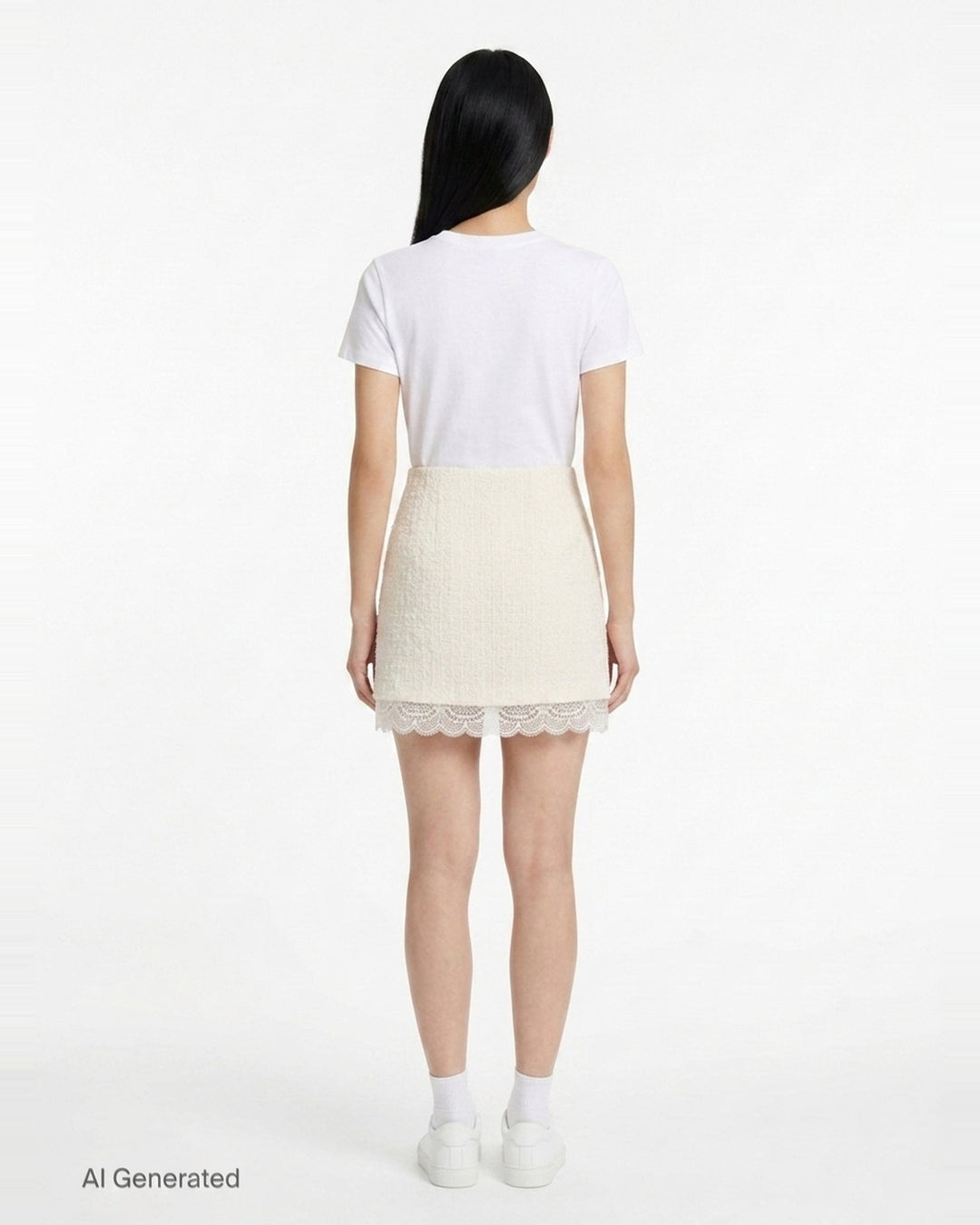 Cream Bouclé Lace Mini Skirt | Self-Portrait | Club21 - back