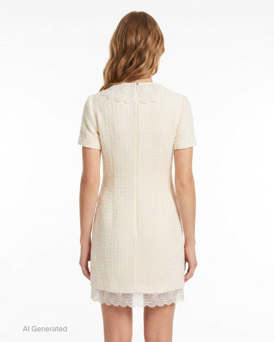 Cream Bouclé Lace Trim Mini Dress | Self-Portrait | Club21 - back