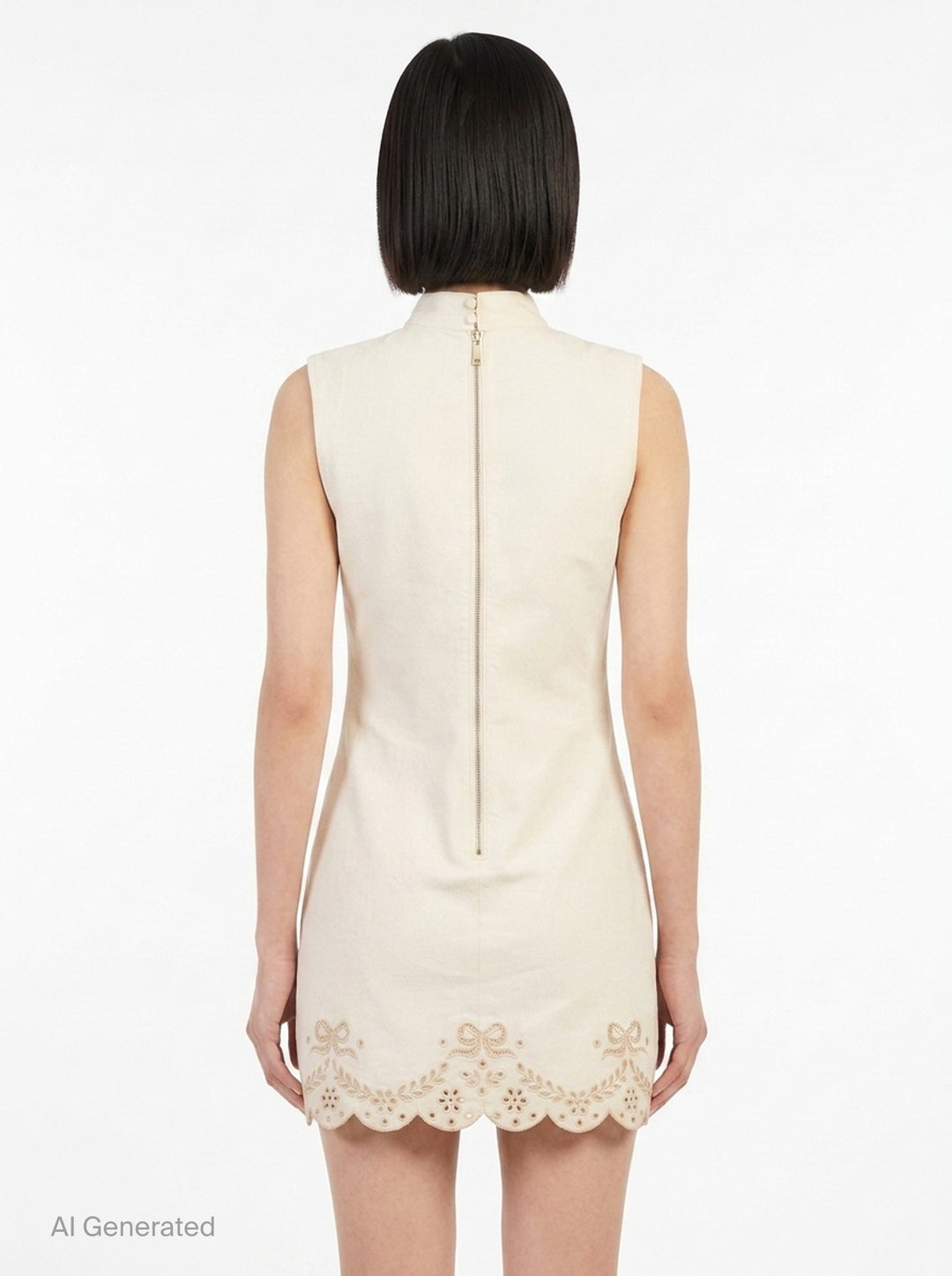 Cream Broderie Denim Mini Dress | Self-Portrait | Club21 - back
