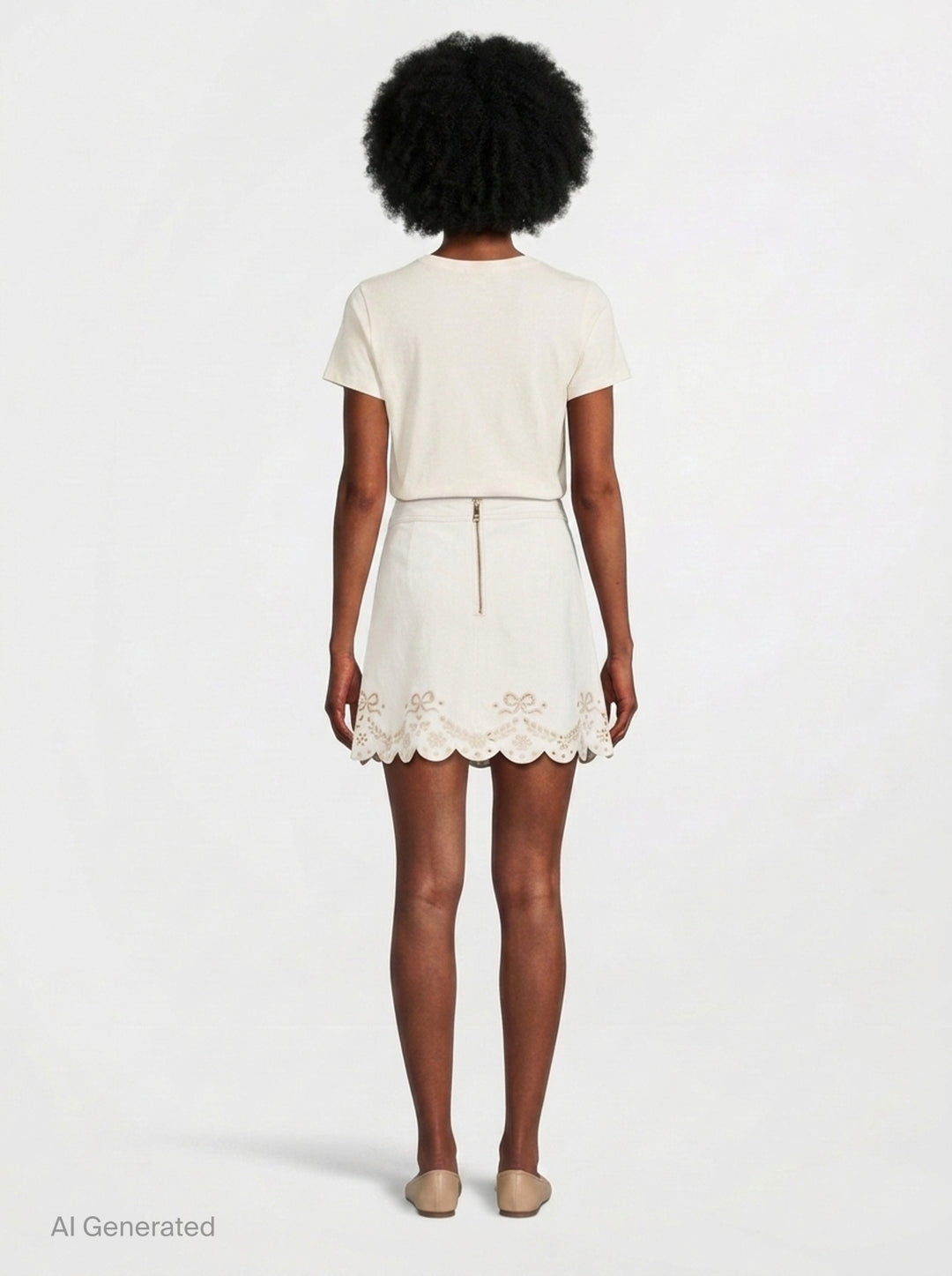 Cream Broderie Denim Mini Skirt | Self-Portrait | Club21 - back