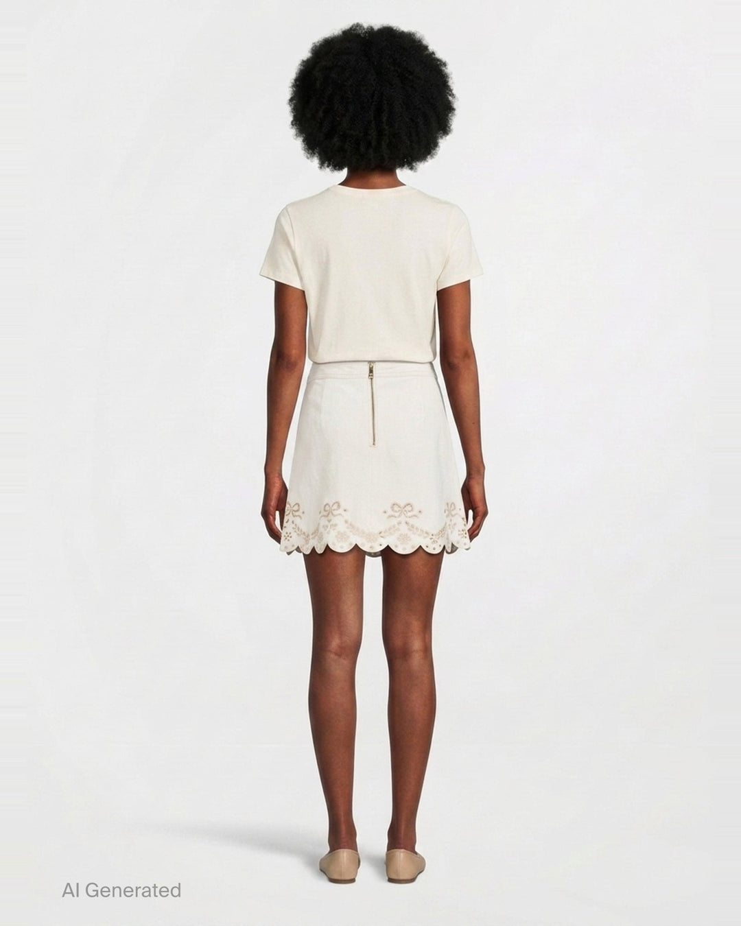 Cream Broderie Denim Mini Skirt | Self-Portrait | Club21 - back