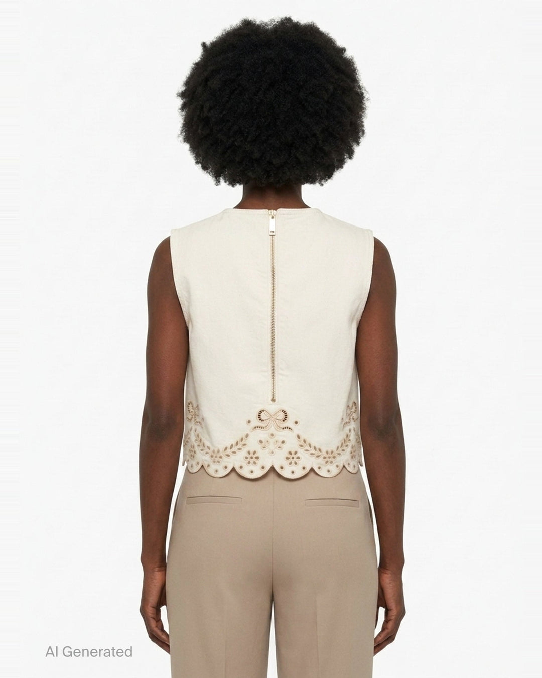Cream Broderie Denim Top | Self-Portrait | Club21 - back
