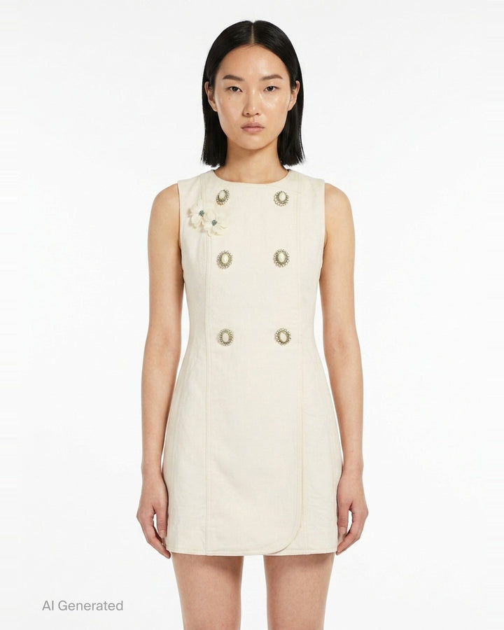 Cream Denim Double Breasted Mini Dress | Self-Portrait | Club21 - front