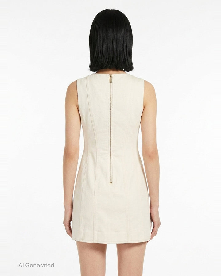 Cream Denim Double Breasted Mini Dress | Self-Portrait | Club21 - back