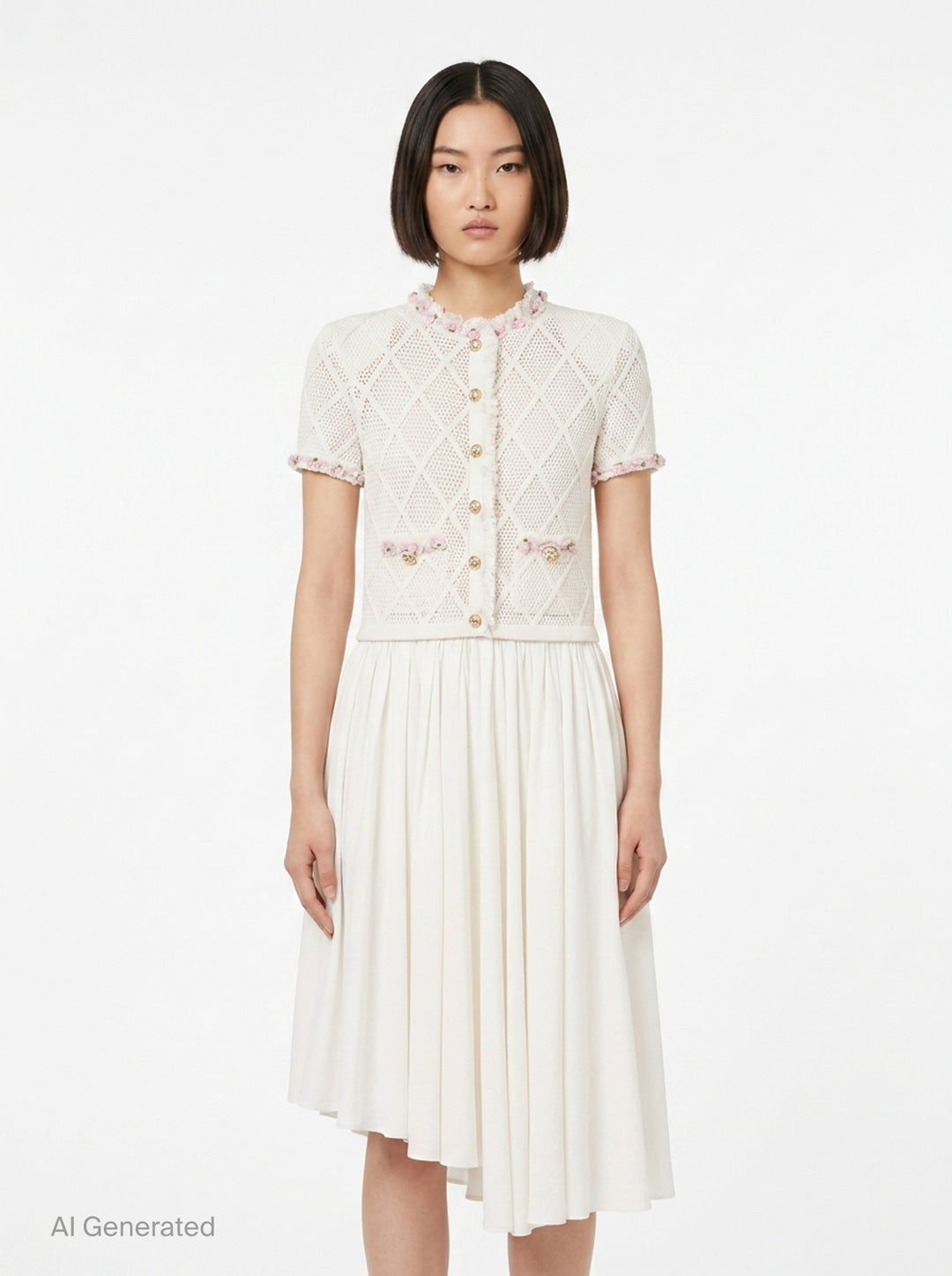 Cream Fringe Knit Cotton Midi Dress | Self-Portrait | Club21 - front