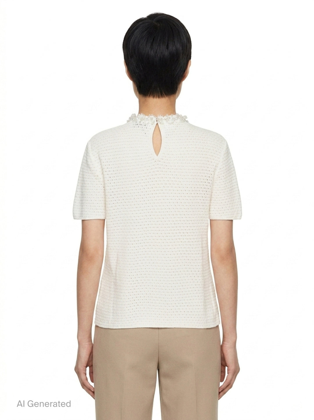 Cream Knit Pearl Trim Top | Self-Portrait | Club21 - back
