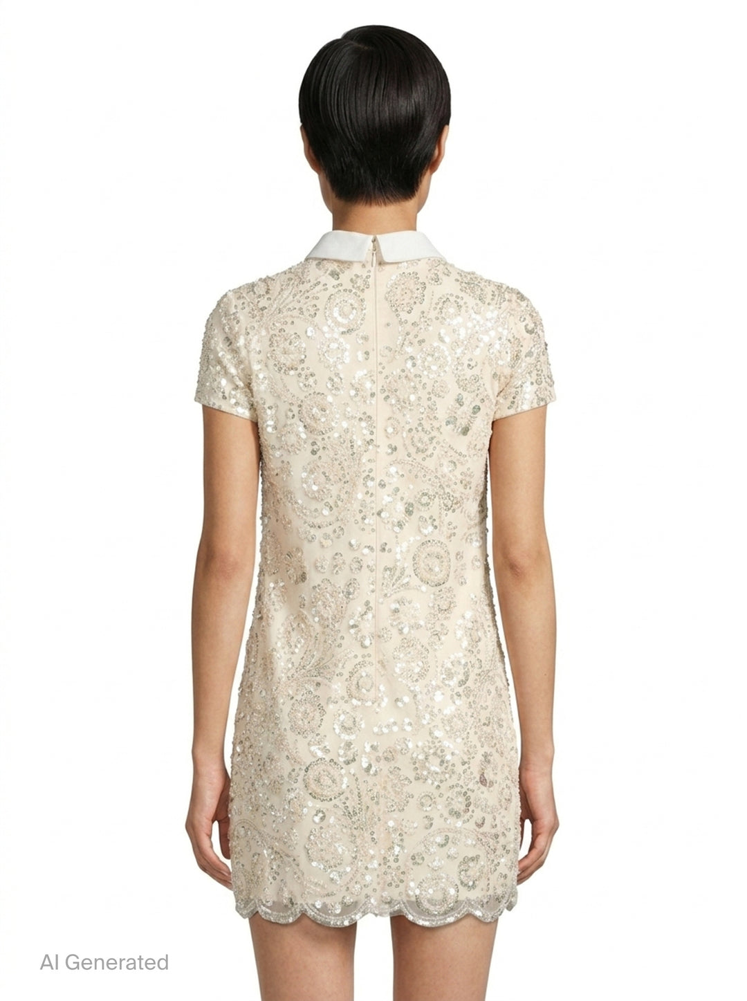 Cream Sequin Embellished Mini Dress | Self-Portrait | Club21 - back