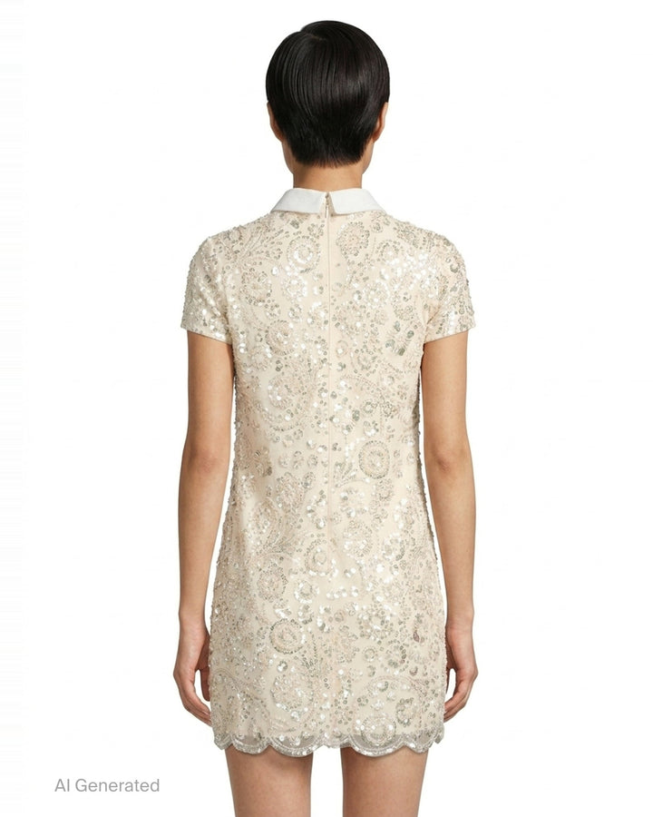 Cream Sequin Embellished Mini Dress | Self-Portrait | Club21 - back