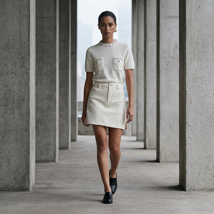 Cream Textured Mini Skirt | Self-Portrait | Club21 - lifestyle
