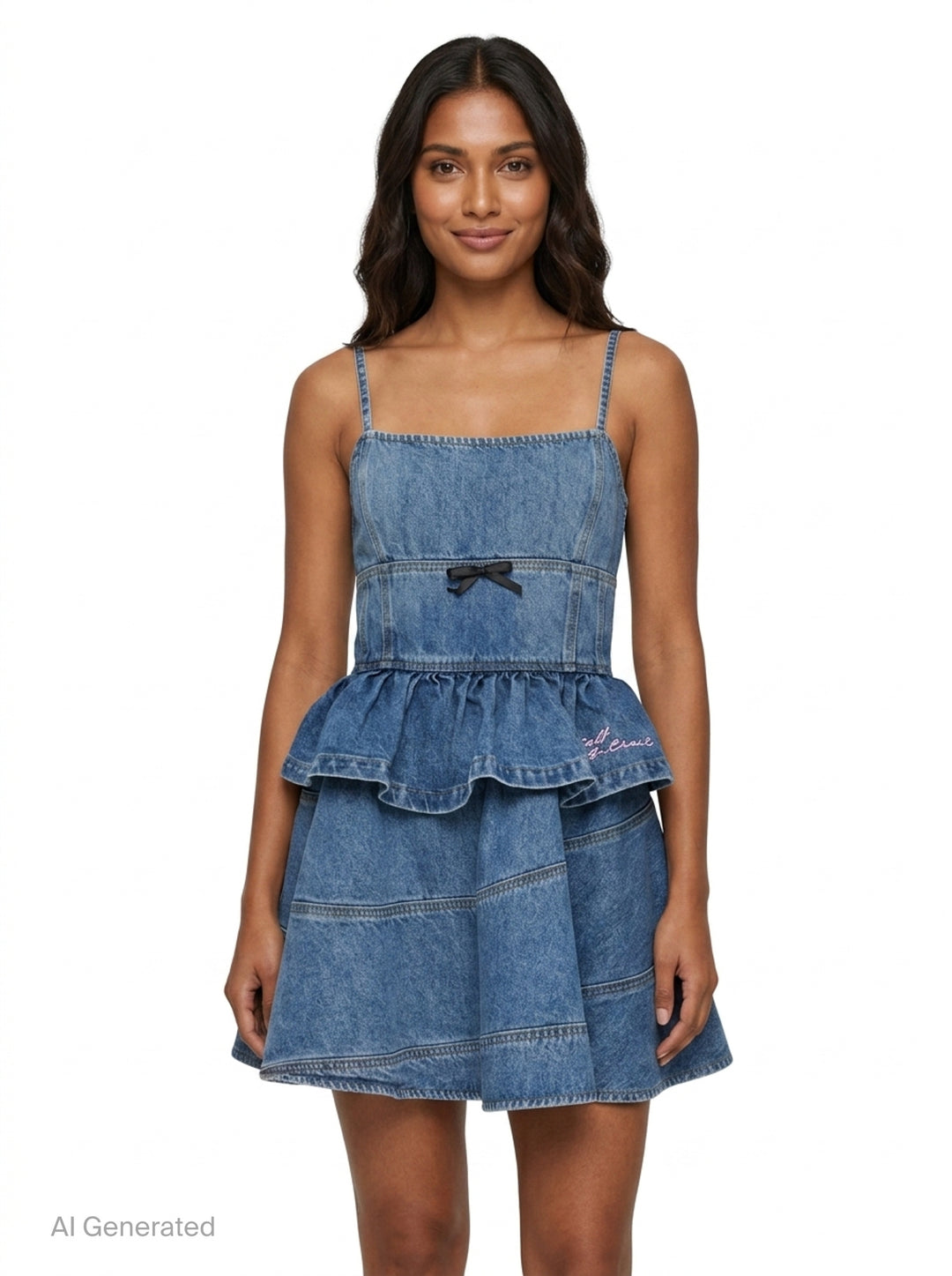 Denim Flared Peplum Mini Dress | Self-Portrait | Club21 - front