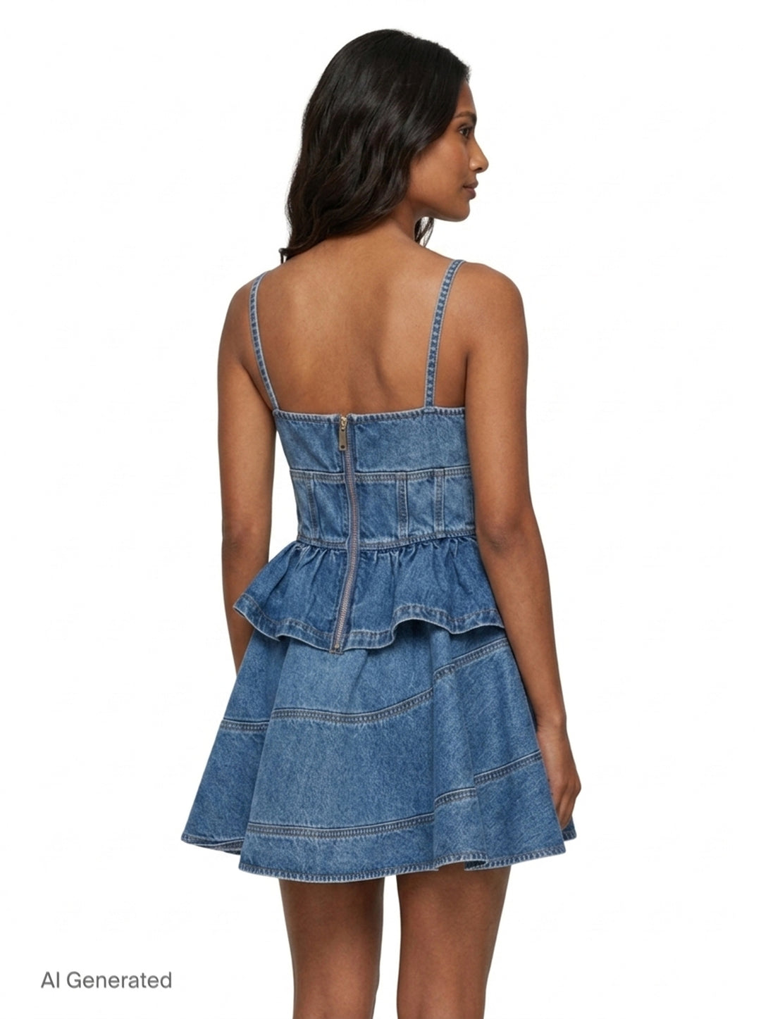Denim Flared Peplum Mini Dress | Self-Portrait | Club21 - back