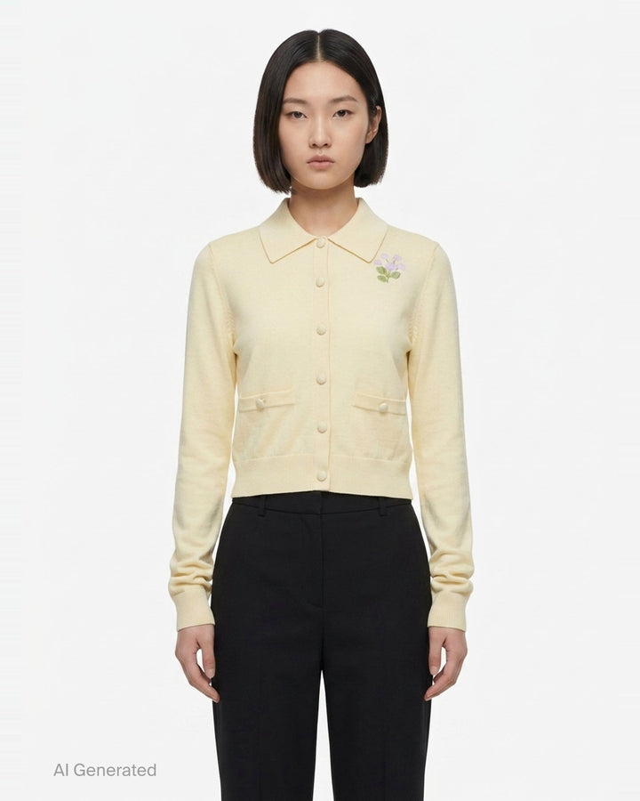 Flower Embroidered Knit Cardigan | Self-Portrait | Club21 - front